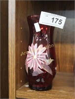 HAND PAINTED RUBY GLASS VASE