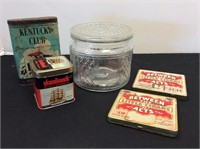 Tobacco Tins & Covered Glass Jar