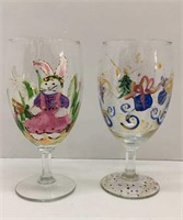 Vintage Lee Loftiss Decorated Holiday Goblets
