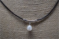 Sterling Silver, Leather, & Pearl Necklace