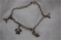 Sterling Silver Bracelet w/ Sea Turtle, Dolphin,