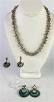 Sterling Necklace & 2 Pair of Screw Back Earrings