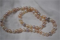 Four-Colored Genuine Pearl Necklace w/ Sterling
