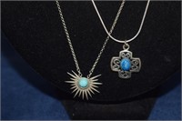 Two Sterling Silver Necklaces w/ Blue Stones