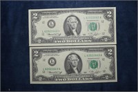 Two 1976 Consecutive $2 Federal Reserve Notes