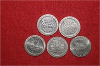 Five Las Vegas Tokens from 1979