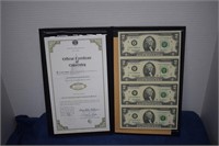 Uncut Sheet of Four 2003-A $1 Federal Reserve