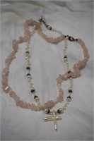 (2) Necklaces w/ Pearls & Rose Quartz