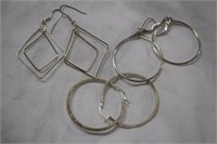 (3)Pairs of Sterling Silver Hoop & Dangle Earrings