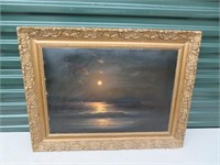 GILT FRAMED OCEAN AT NIGHT SCENE SIGNED OIL