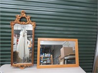 GILT FRAMED WALL MIRROR & WOOD FRAMED WALL MIRROR