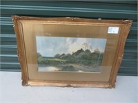 GILT FRAMED PRINT OF CATTLE ON FARM