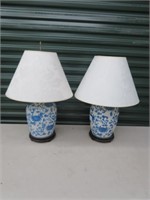 PR ORIENTAL BLUE & WHITE PORCELAIN TABLE LAMPS