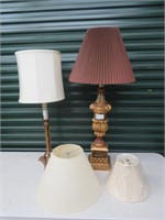 2 GILT BASED TABLE LAMPS W/ 4 SHADES