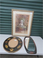 PRINT OF DOG, FRAMED WALL MIRROR & PICTURE FRAME