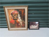 FRAMED OIL SIGNED BRIAN KNOWLES 1960 & PHOTO