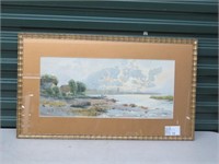 FRAMED RIVER SCENE WATERCOLOUR SIGNED T. BUSCHEN