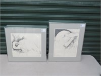 2 FRAMED SKETCHES OF OSTRICHES (1 SIGNED)