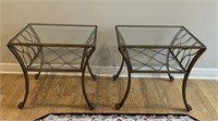 Pair of Wrought Iron & Glass End Tables