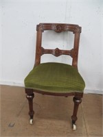 VICTORIAN MAHOGANY GREEN UPHOLSTERED SEAT CHAIR