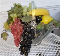 Vintage Glass Basket w rubber fruit