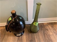 Vintage Italian green glass vase and stoneware jug