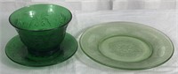 Lot of Green Glass Plates and Bowl
