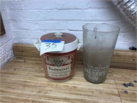 BUDWEISER ICE BUCKET & HIRAM GIN GLASS 11.5" TALL