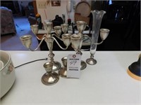 Sterling Silver Weighted Candlesticks & Vase