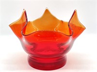 Red and Orange Art Glass Bowl 8” x 6” (chip