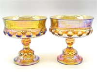 Pair of Amber Carnival Glass Compotes 5”