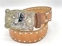 Leather Belt and Belt Buckle Stamped ‘Arleta’