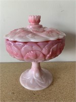 Fenton Water Lily Rosalene Covered Compote