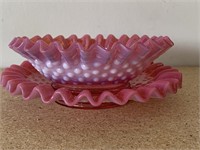 Vtg Fenton Pink Opalescent Bowl & Plate Set