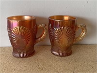 Vintage Dugan Seashell Carnival Glass Mugs