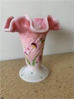 Fenton Art Glass Artist Signed & Painted Vase