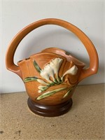 Roseville Art Pottery Tangerine Freesia Basket