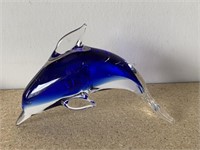 Blue Art Glass Dolphin Paperweight