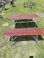 FOLDING PICNIC TABLE & 2 BENCHES                .