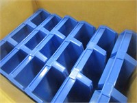 BOX OF BLUE WORKSHOP STORAGE CONTAINERS