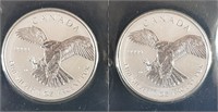 (2) 2016 Canadian Silver Peregrine Falcon (Sealed)