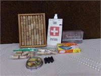 cork board water bottle and chess set