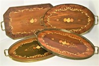 Italian Metal and Wood Trays with Inlaid Design