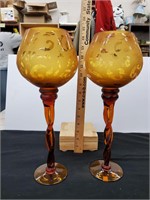 2 Brown Glass CAndle Holders