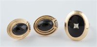 14k Onyx ring and pair of earrings.