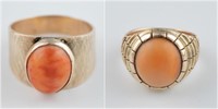 2 14k Orange opal rings