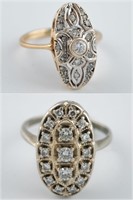 2 14k Art Deco diamond rings.