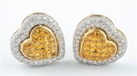 18k Yellow sapphire and diamond heart earrings
