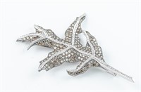 18k White gold diamond leaf brooch