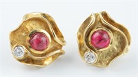 18k Pink tourmaline and diamond earrings